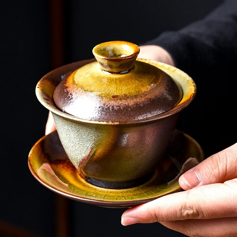 

Handmade Klin Change Tureen Ceramic Porcelain Gaiwan Chinese Kung Fu Tea Cup Antique Covered Teacup Household Teaware Tea Bowls