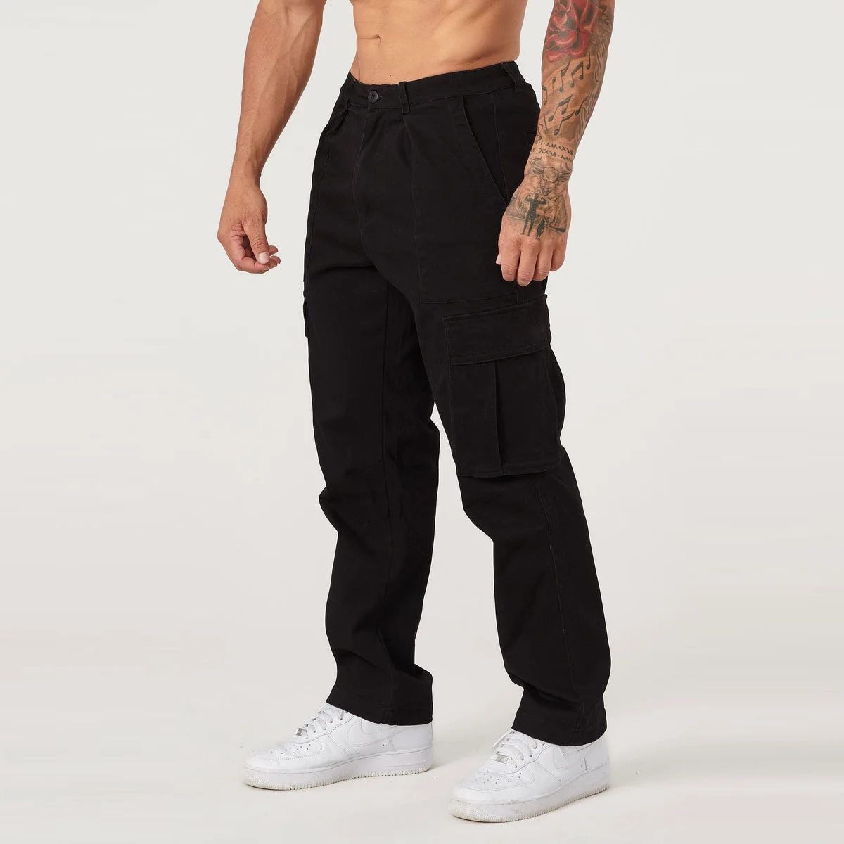 

New arrival large-pocket cargo pants, men's autumn spliced solid color casual sports loose tapered trousers