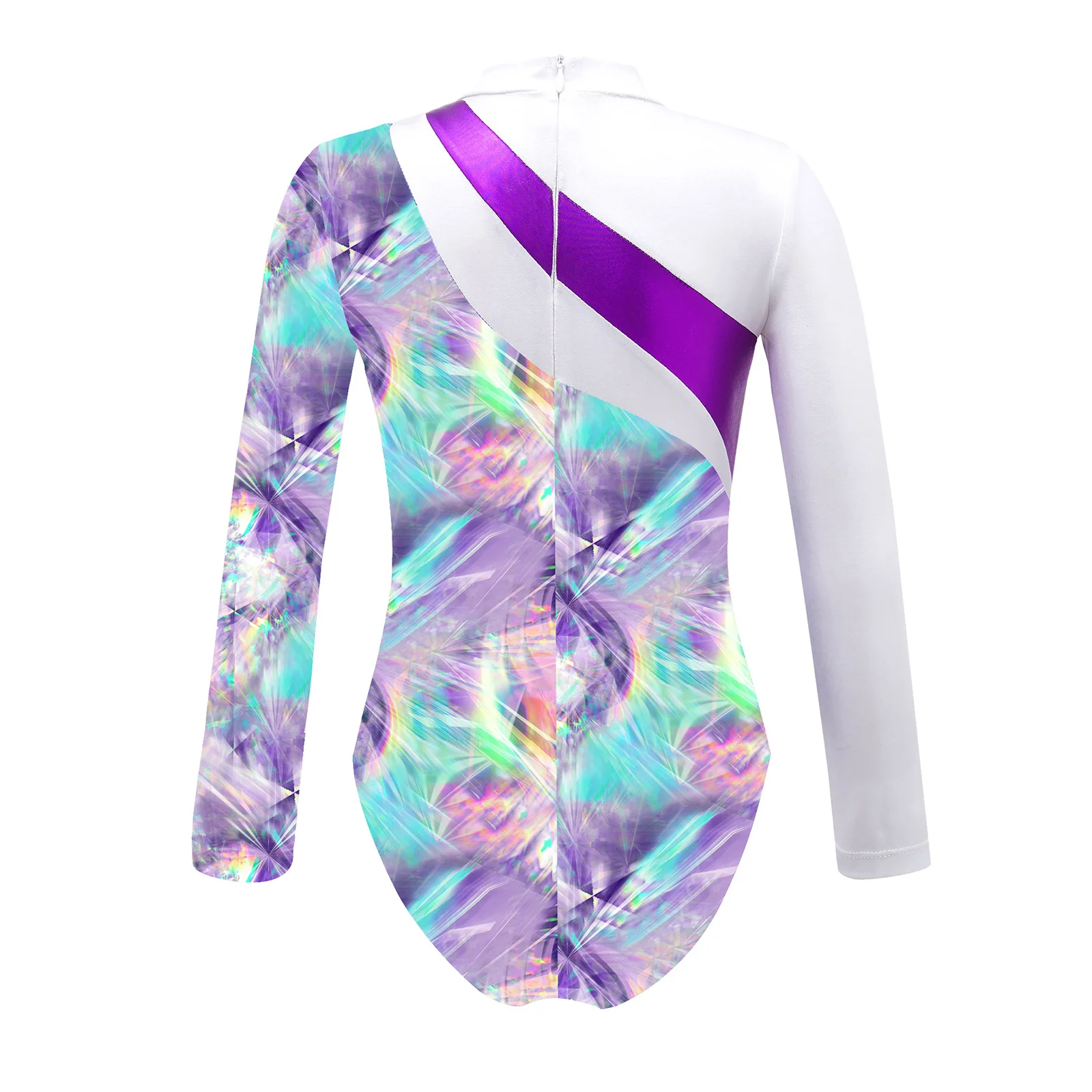 Trẻ Em Thể Dục Dụng Cụ Leotard Dành Cho Thanh Thiếu Niên Bé Gái Dài Tay Toàn Phương In Váy Múa Leotard Trượt Băng Bodysuit Áo Liền Quần