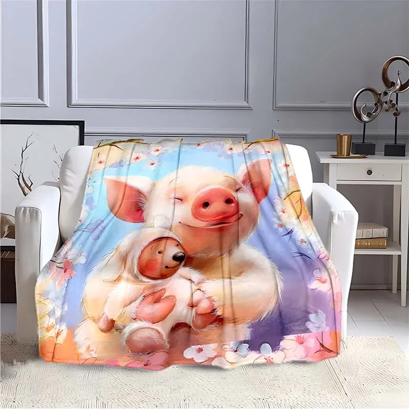 Cute Pig Animal Pattern Flannel Throw Blanket Beautiful Soft Warm Lightweight for Bedroom Sofa Bed Decor Kids Teens Picnic Gifts