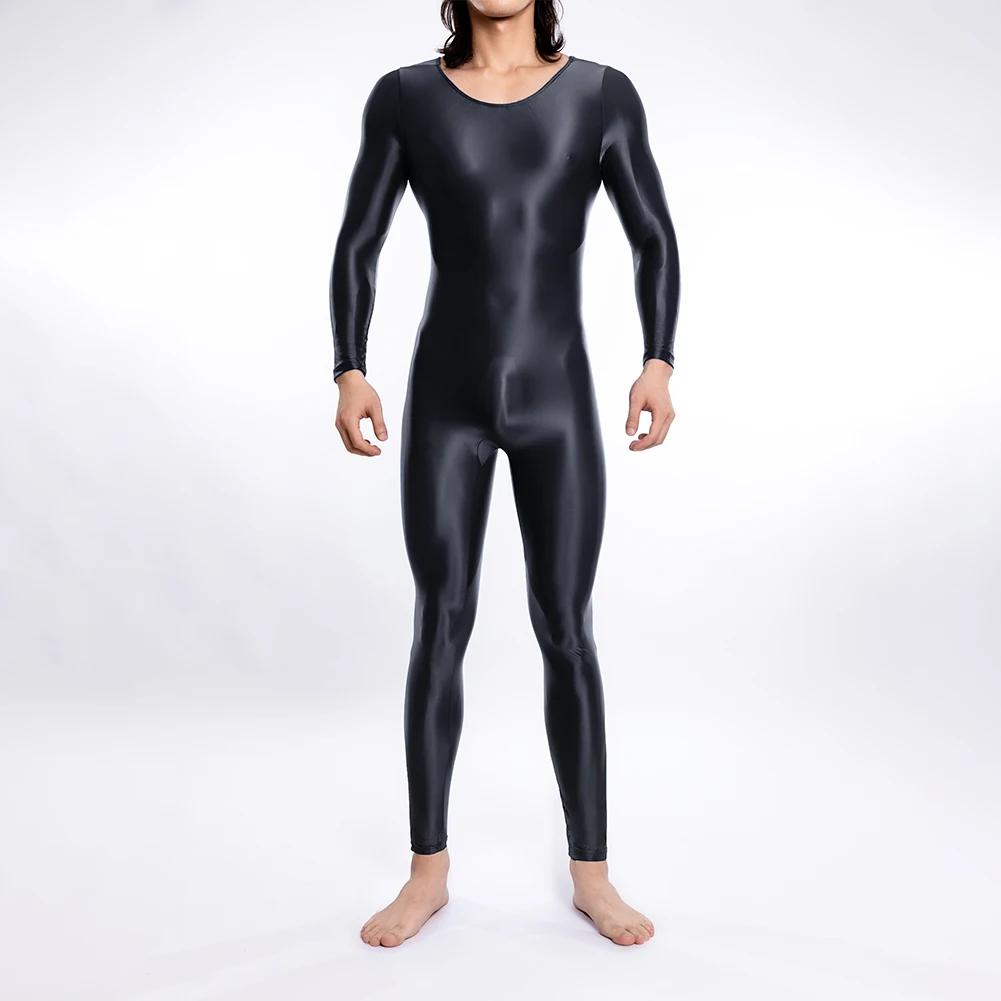 

Mens Oil Glossy See Through Bodysuit Long Sleeve Jumpsuit Nightwear Club Elastic Plus Size Leotard Erotic Catsuit Sexy Lingerie