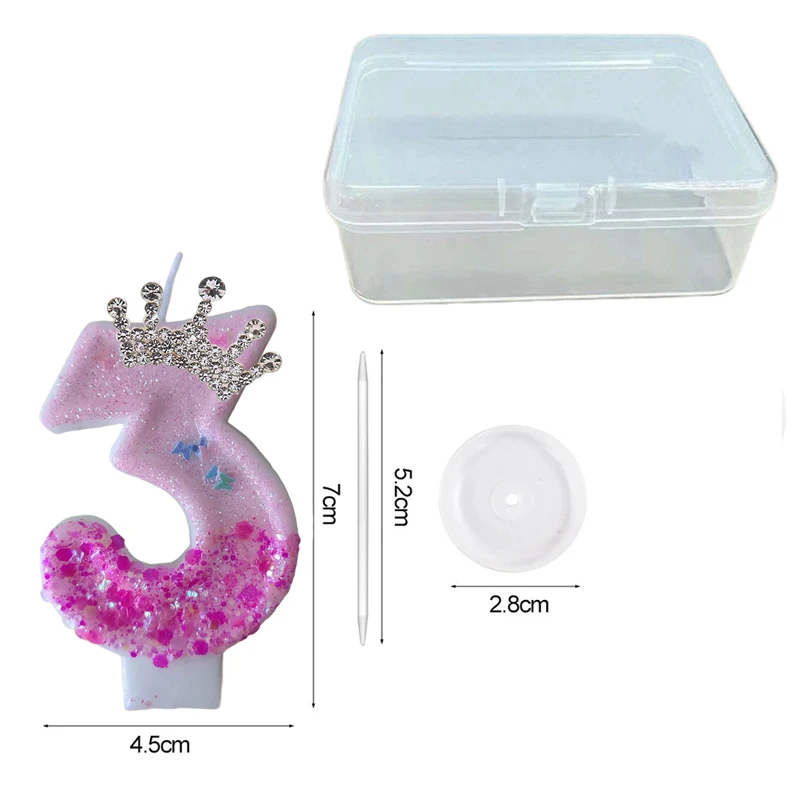 Pink Rose Red Sequins Dual Color Crown Princess Digital Birthday Candle - Festive Cake Decoration