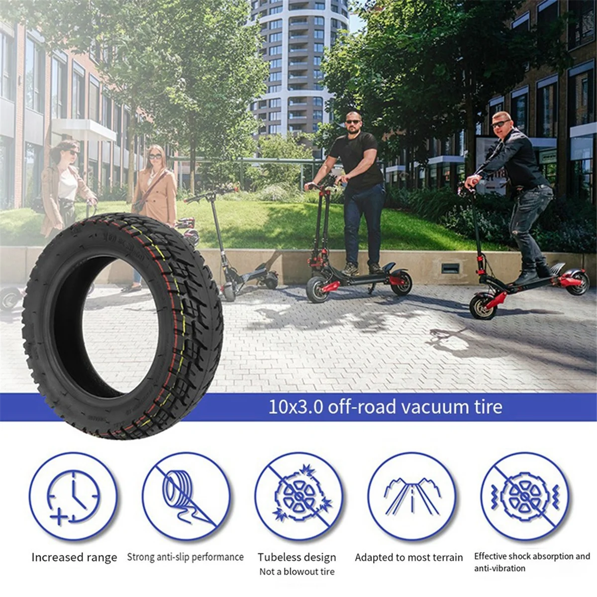 10x3 Off-Road Tire 10 Inch Inner Tubeless Tire with Valve for Dualtron Zero 10X Electric Scooter Parts (2 Pack)