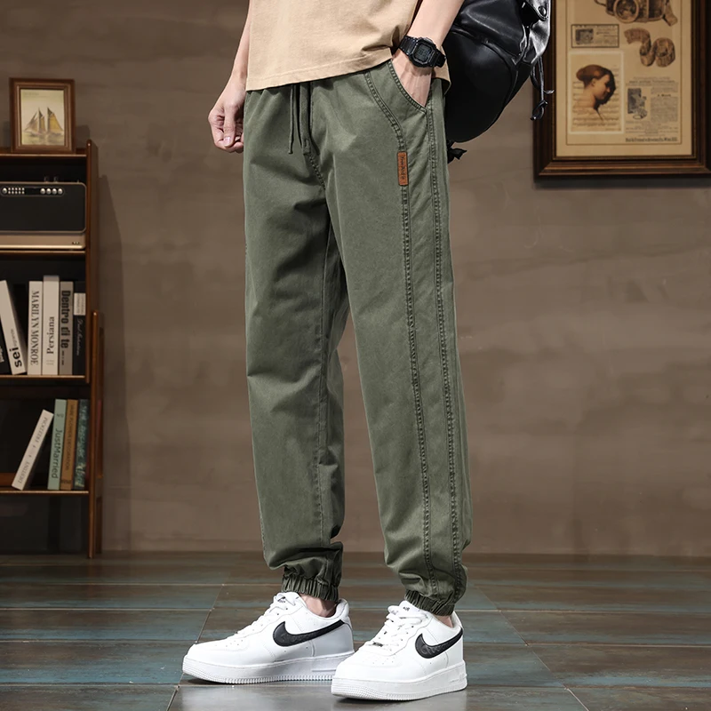 

Men's Cargo Pants 100% Cotton Solid Color Work Harem Casual Pant Wide Korean Jogger Trousers Male Four Seasons New