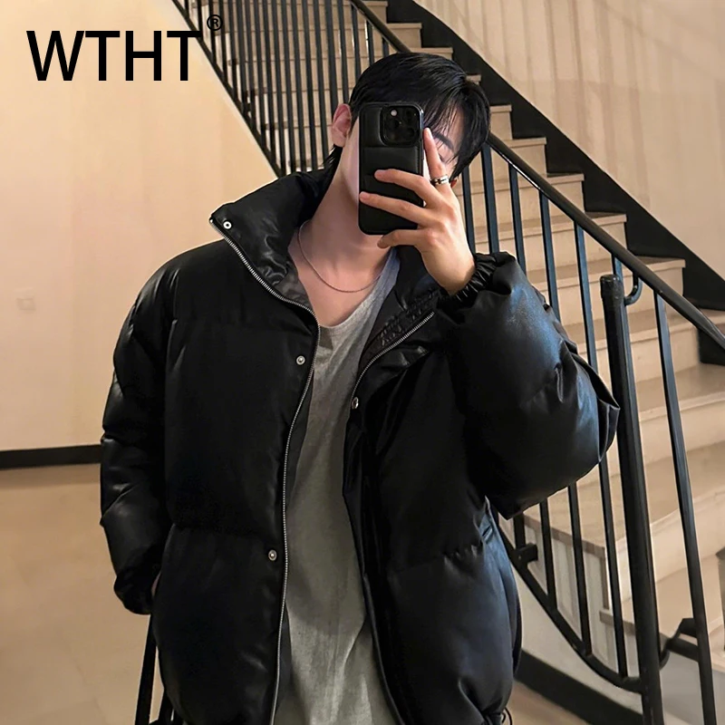 

WTHT модные мужские однотонные утепленные кожаные пальто модные свободные куртки с воротником-стойкой на молнии мужские зима 2025 2A2497