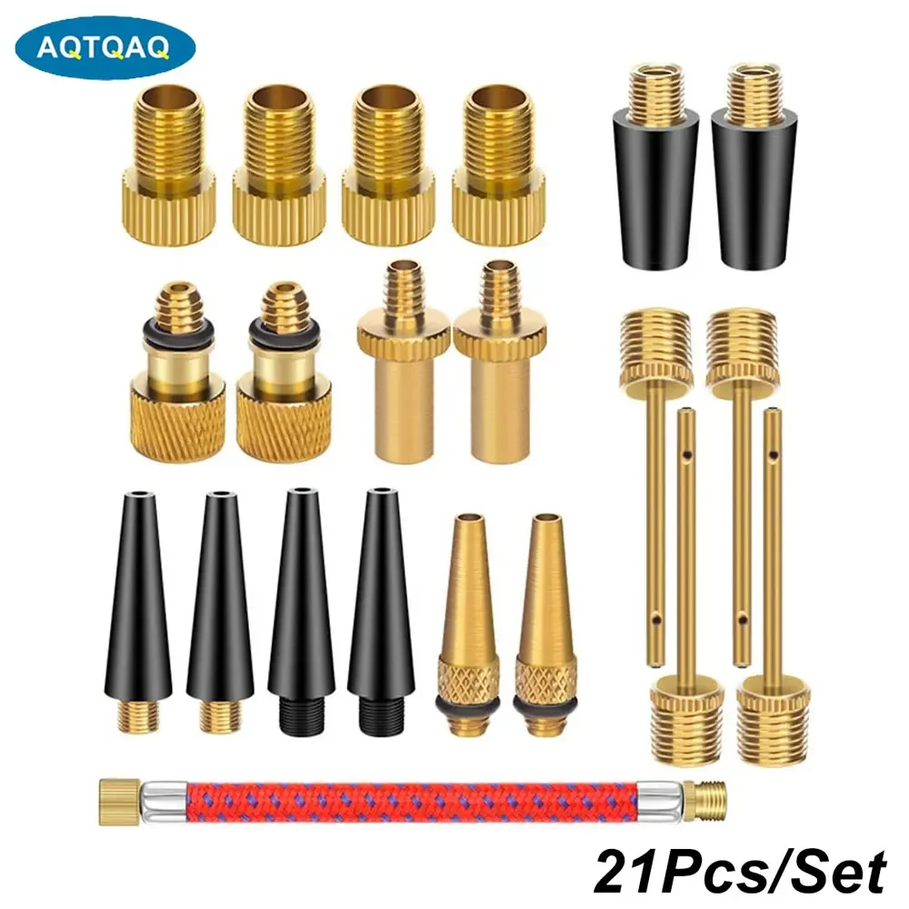 

21 Pcs Bike Tire Valve Pump Adapters,Brass Presta Schrader Valve Adapter Tools, Ball Pump Needle, Presta Valve Adapter Bike Pump