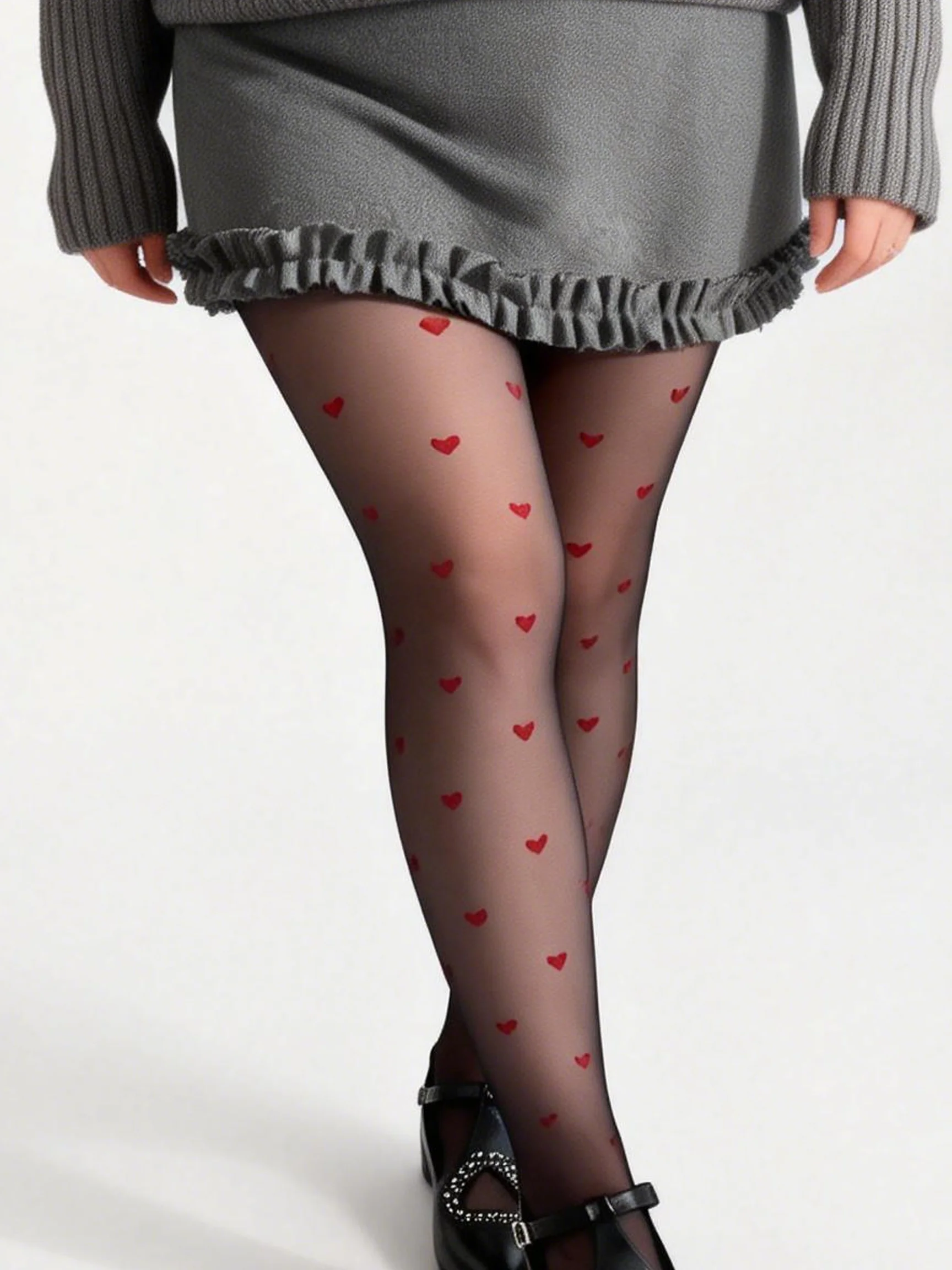 1 pc Valentine's Day Women's Ultra-Thin Red Heart Pattern Black Stockings Sexy Sheer Pantyhose for Daily Wear & Party Spring