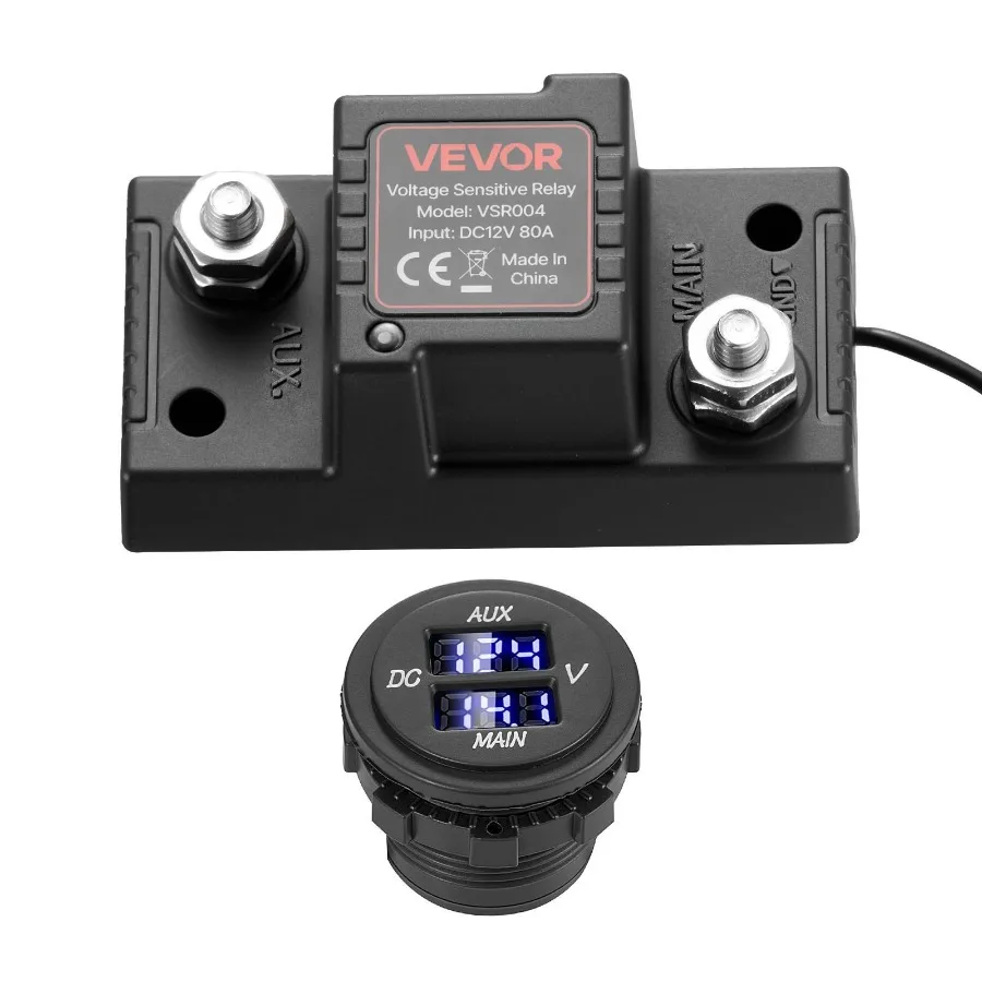 

Dual Battery Isolator Kit 12V 80 Amp Manual and Automatic VSR Voltage Sensitive Relay with Voltmeter LCD Screen Smart Bat