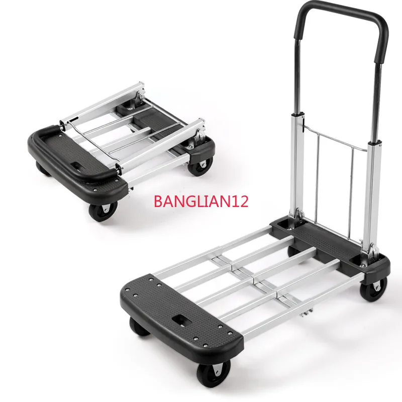 Folding flatbed four-wheel silent portable hand-pulled truck luggage cart truck trailer