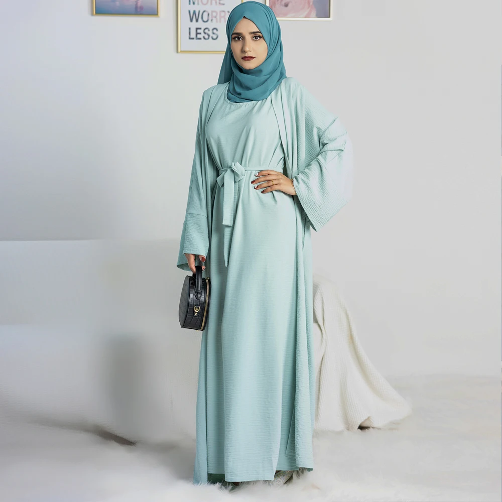 Imagem -06 - Conjunto Abaya de Duas Peças para Mulher Muçulmana Roupas Combinando Crepe de Jazz Feminino Vestido Longo Casual sem Mangas Islã Ramadan Hijabi sem Cachecol