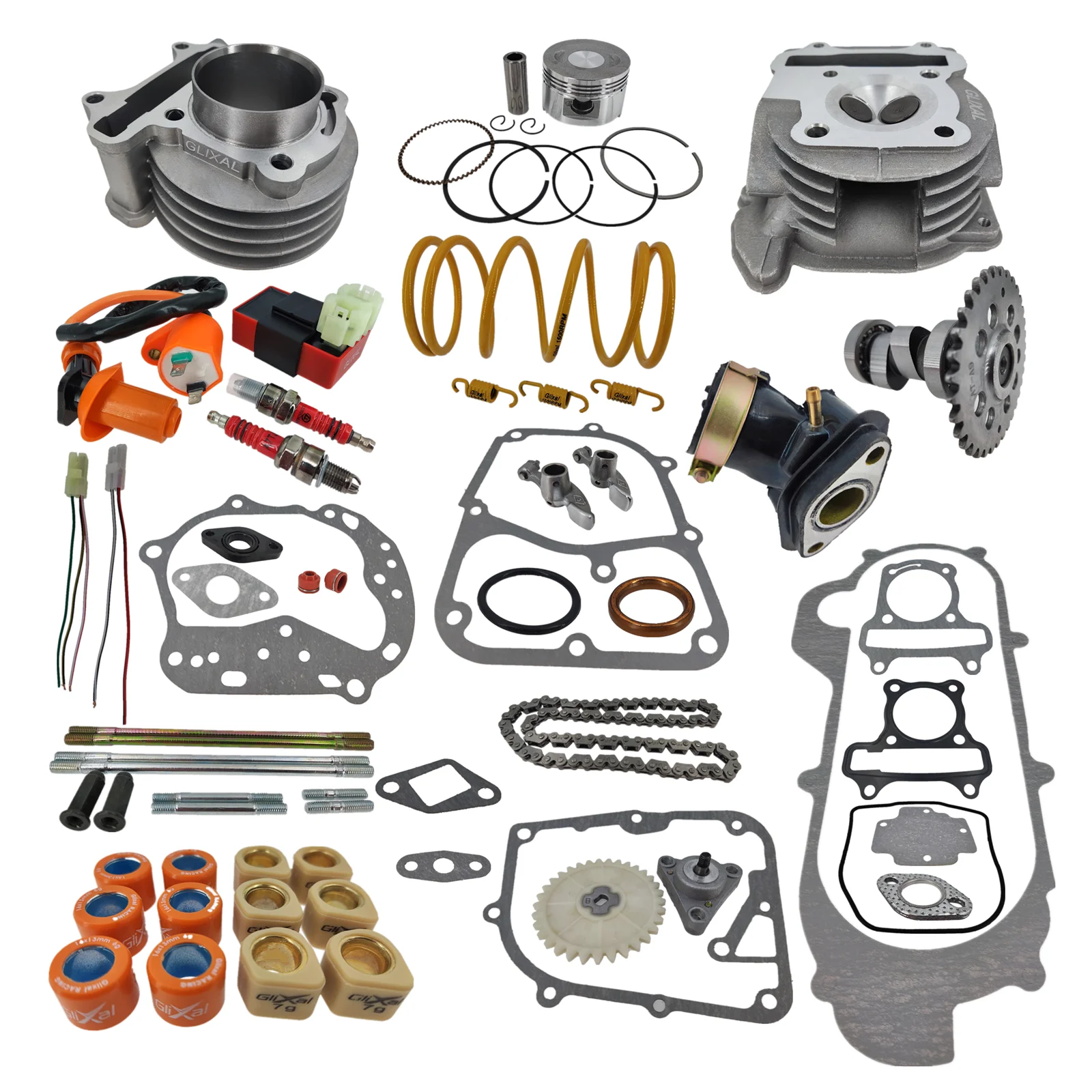 Glixal GY6 49cc 50cc kompletny zestaw siłowników przebudowy z głowica cylindra dla 139QMB 139QMA na bazie silnika skuter motorower ATV