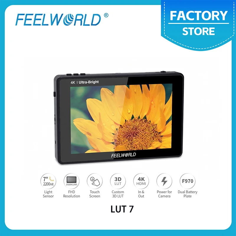 

FEELWORLD LUT7 7" 2200nit Outdoor Ultra Bright HDMI Monitor, Touch Screen IPS Display for DSLR/Video Production