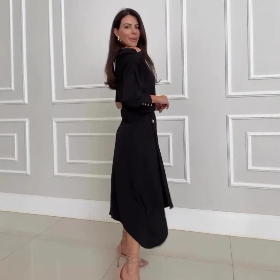 

Summer 2024 Women's Pure Desire Style One-Shoulder Top Long Skirt Two-Piece Set Casual Fashion Long Sleeve Winter Collection