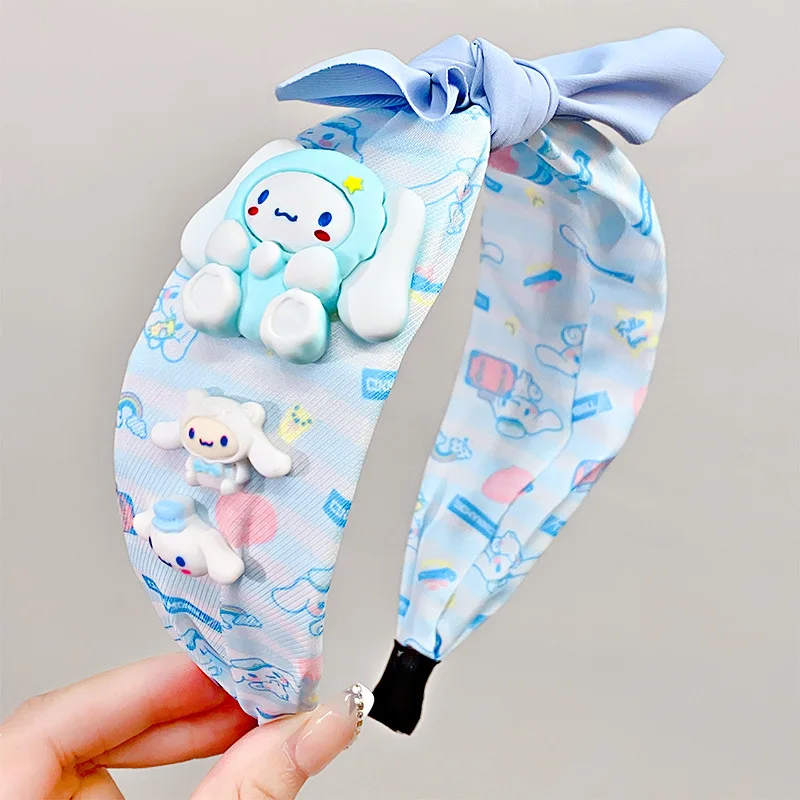 Sanrio Headband Kawaii Kuromi Mymelody Hello Kitty Cinnamoroll Pachacco Anime Cartoon Girl Children Wide Hair Clip Sweet Bow