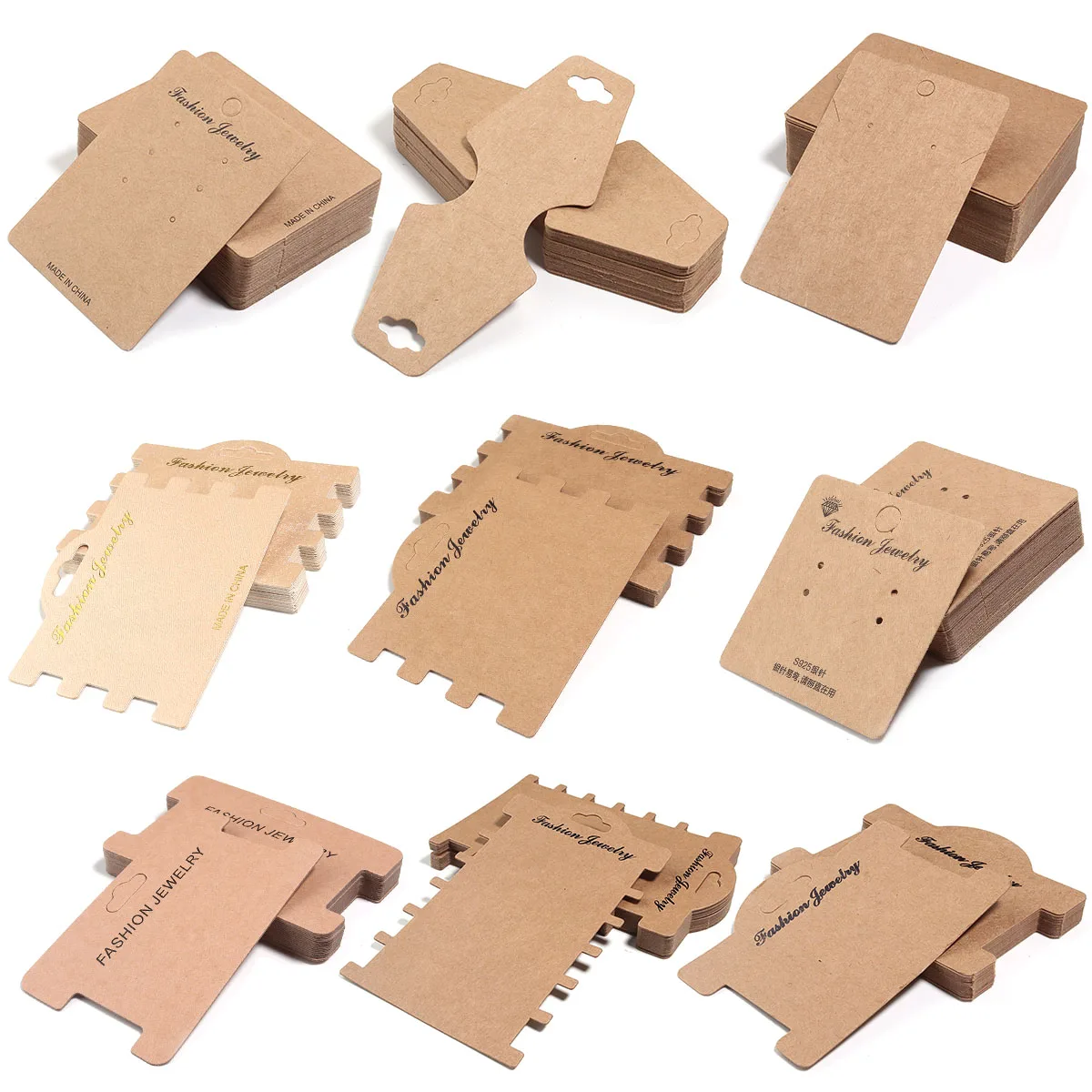 20-50pcs Multi-Size Foldable Display Cards Necklace Bracelet Kraft Paper Card for DIY Jewelry Retail Cardboard Packaging Label