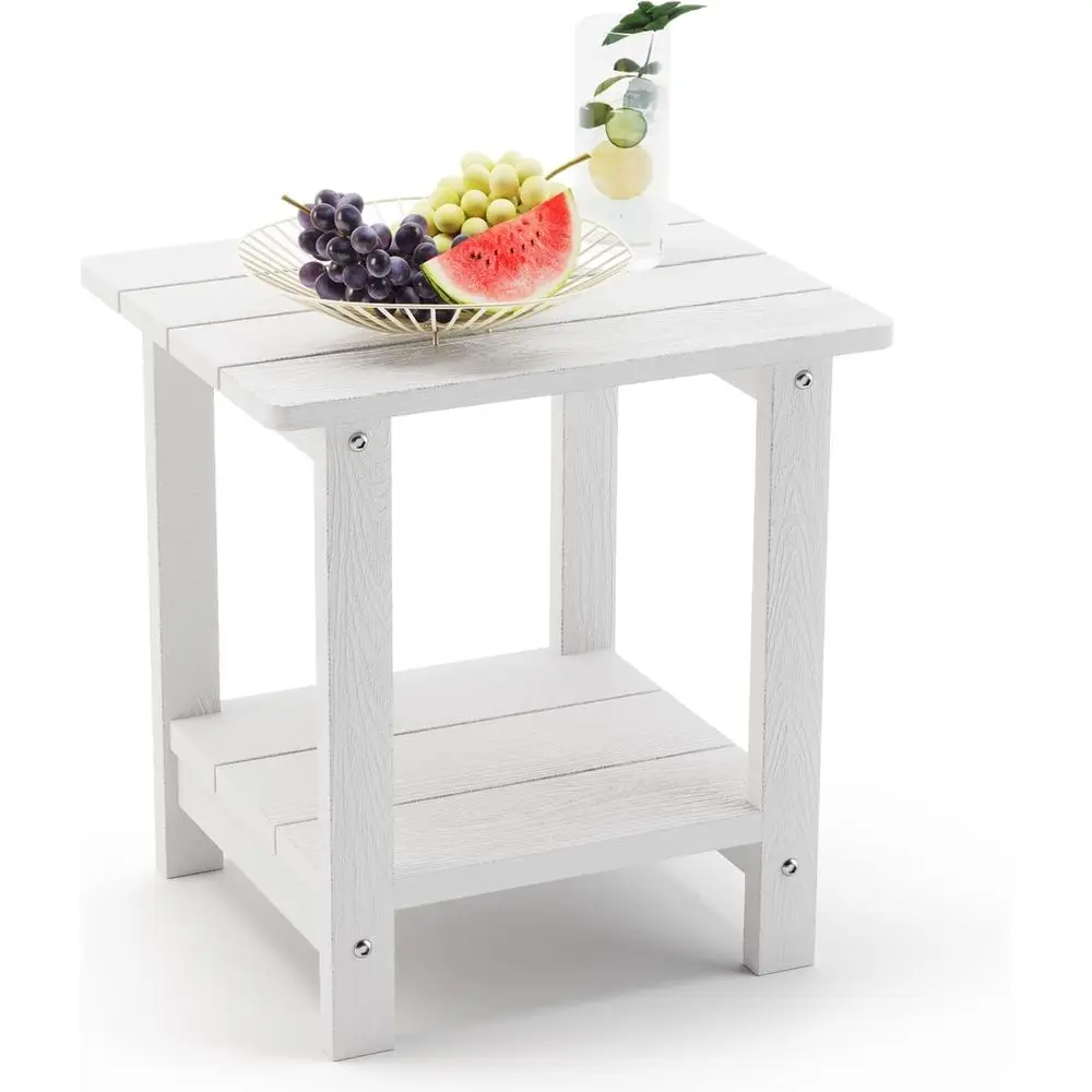 

Adirondack Outdoor Side Table, 2-Tier White HDPS Patio End Table Weather Resistant, Morden Side Table or Patio, Pool, Porch
