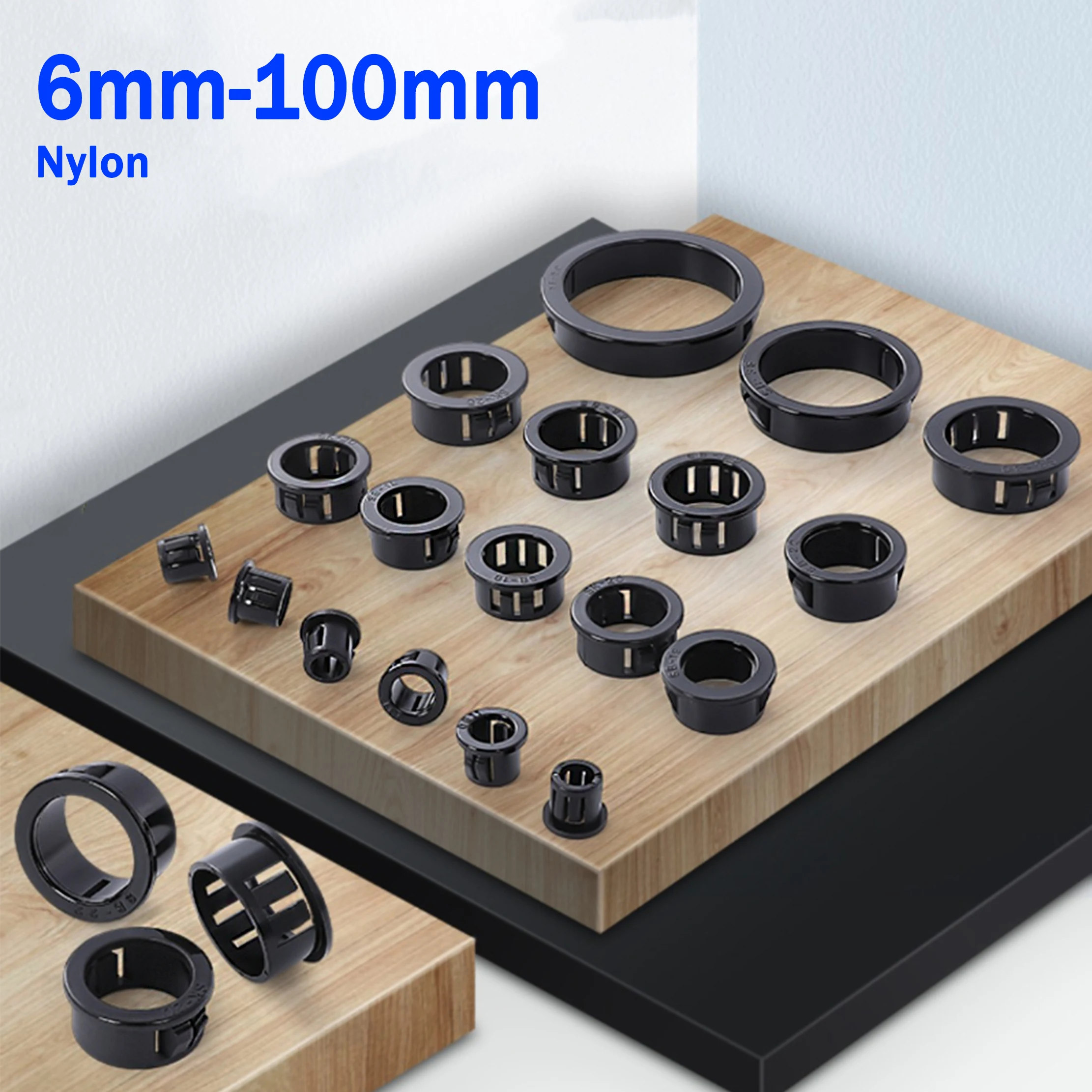 

SB-6-100 мм Отверстие для монтажа на панели Черный кабельный шланг Пластиковый жгут Защитное кольцо Защелкивающая втулка Втулка