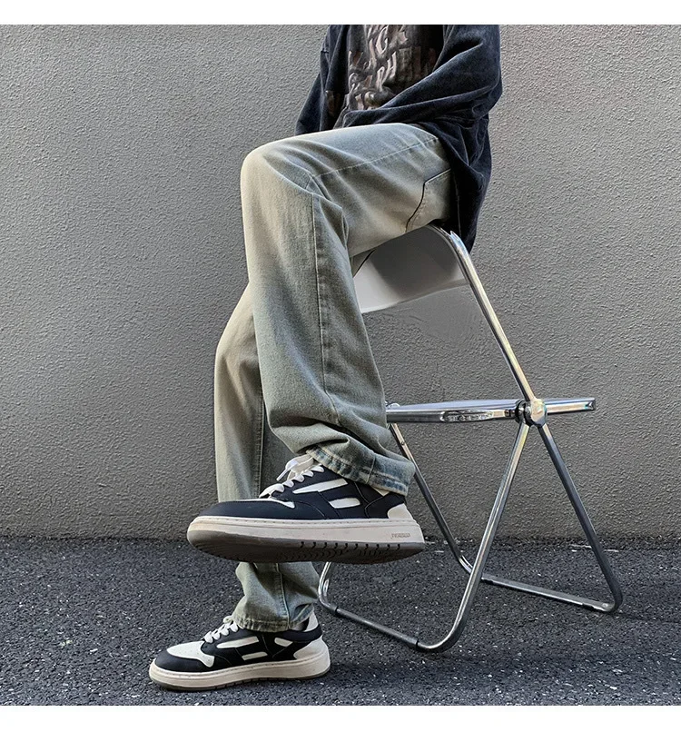 Yellow Mud Jeans Men's Spring and Fall American Retro High Street Straight Pants Fashion Personality Loose Casual Jeans for Men