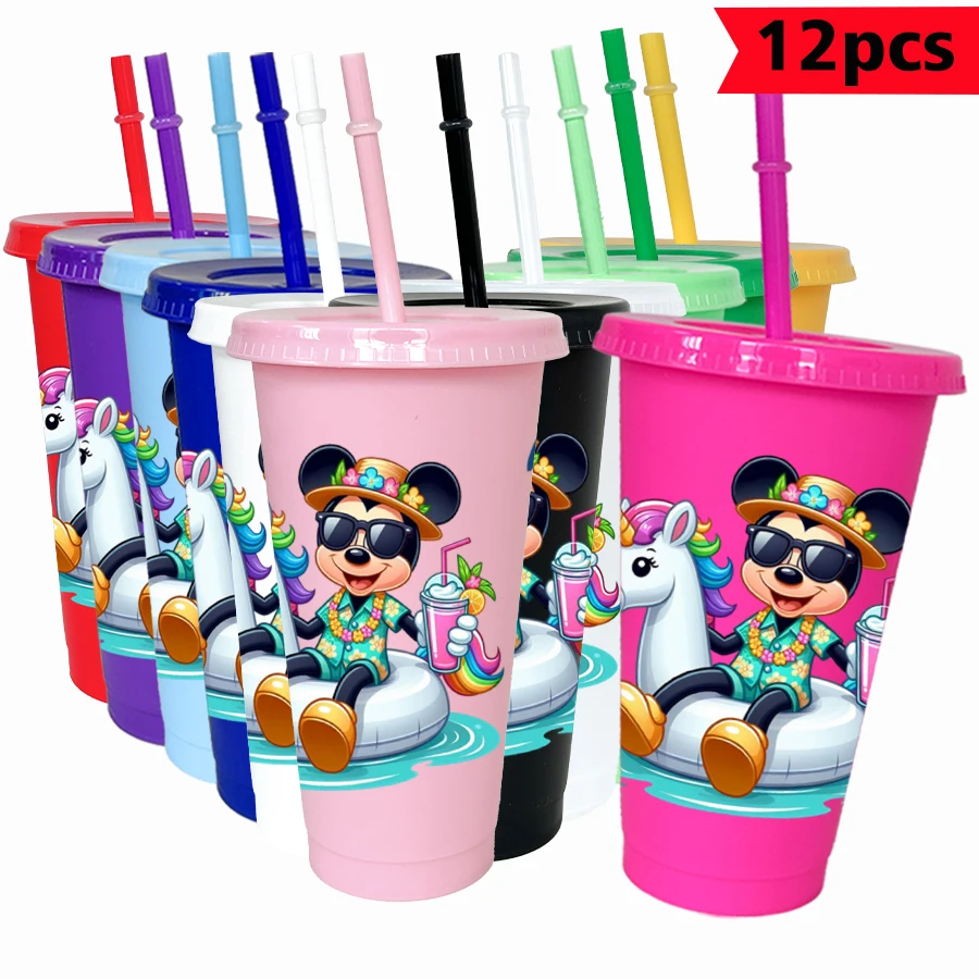 

12 шт./упак. Дисней, Микки, Единорог, 26 унций, красочный пластиковый стакан, посуда для питья на день рождения, чашки для сока, кофе