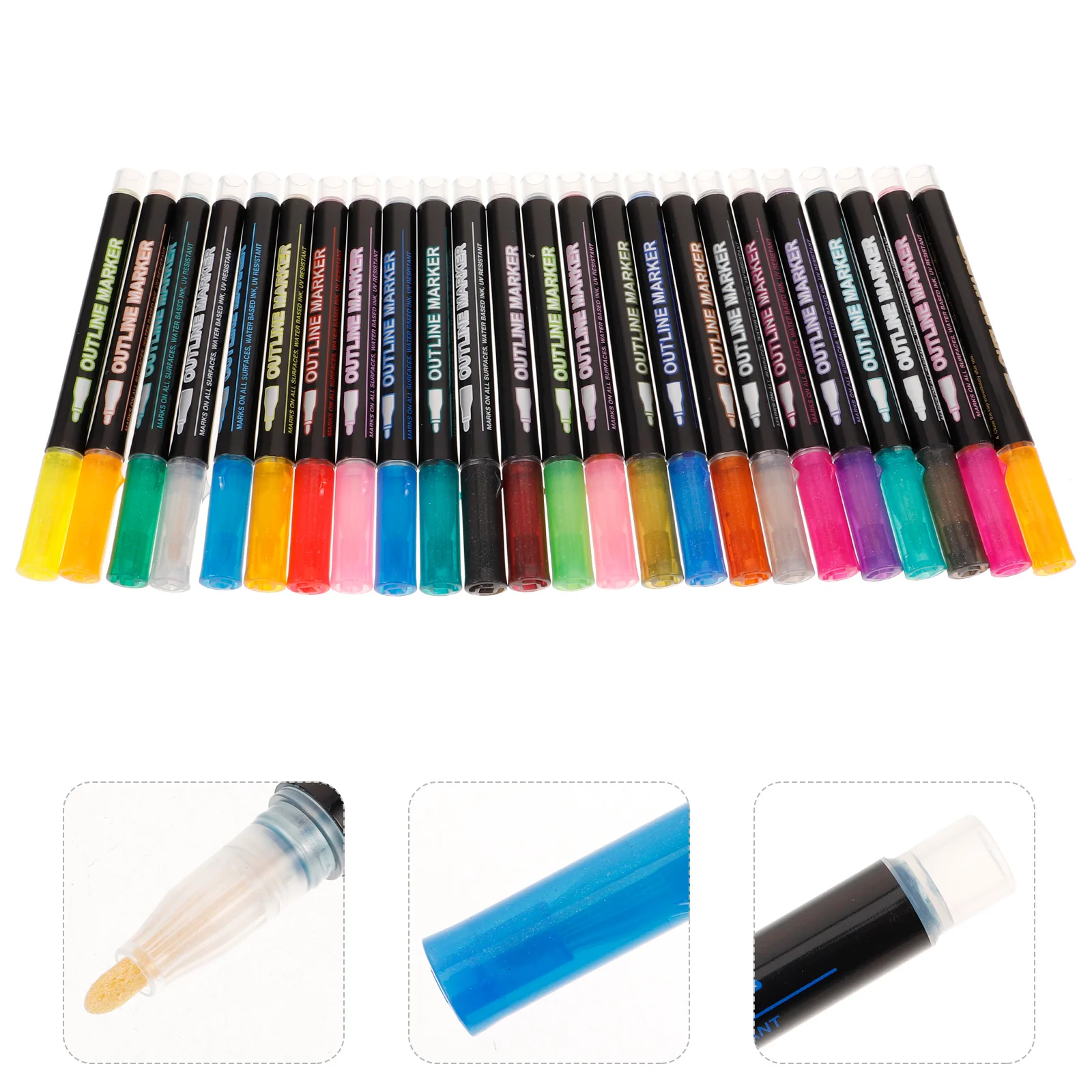 

24 Pcs Coloured Writing Pens Set Coloring Glitter Plastic Dual Tip
