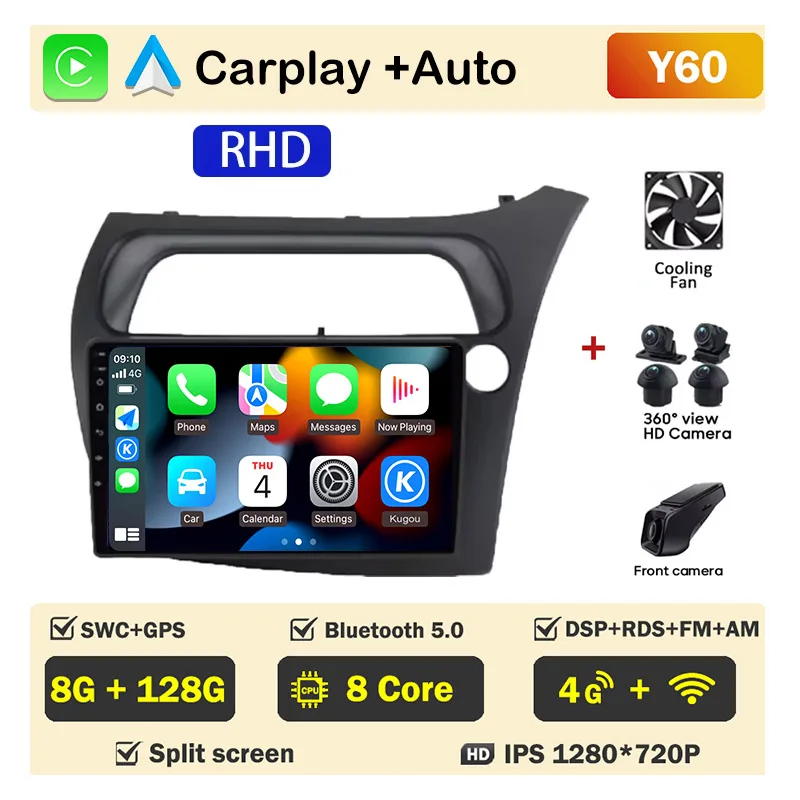 Autoradio scherm voor Honda Civic Hatchback 2006-2011 Carplay Android Auto Player Multimedia 4G WIFI GPS Navigatie 2Din Stereo