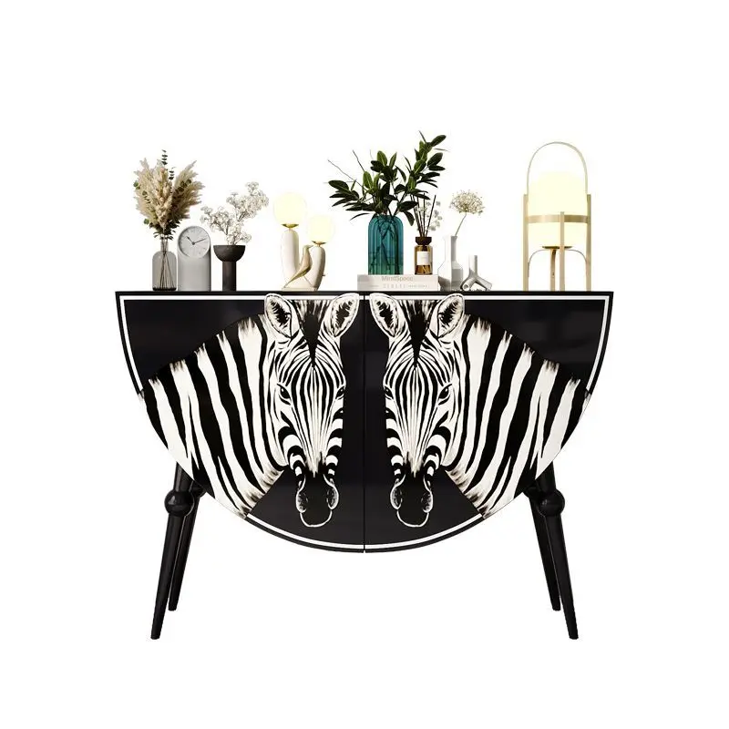 

French light luxury entrance cabinet modern simple living room entrance hall cabinet painted zebra pattern art decoration locker