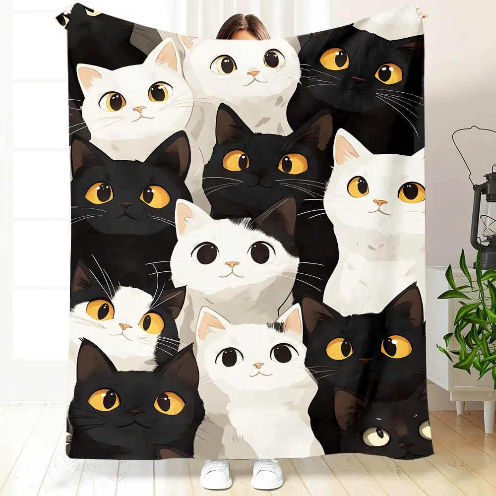 

Черно-белое одеяло с котом — фланелевое покрывало для дивана с милым узором