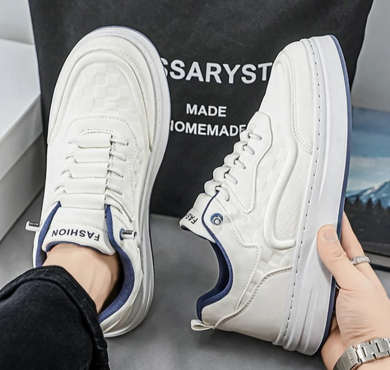 Neue, bequeme Herrenschuhe im lässigen Stil, vielseitige, dicke Sohlen, höhenvergrößernde weiße Schuhe, Sportschuhe – Detail 11