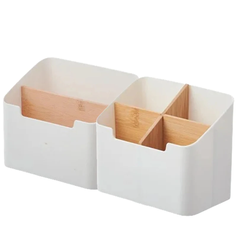 Multi functional compartment  1/2PCS bamboo and wood desktop storage box, Cosmetics and stationery remote control storage box image 6