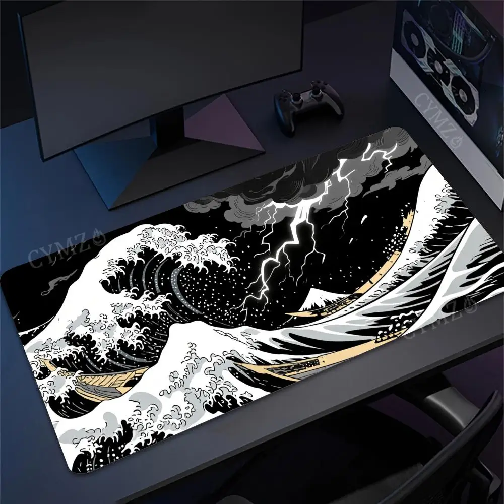 Дизайн гигантского черного волнистого узора Коврик для мыши Настольный коврик Игровые коврики Нескользящий коврик для клавиатуры с прошитыми краями, коврик для мыши, офисный коврик muismat