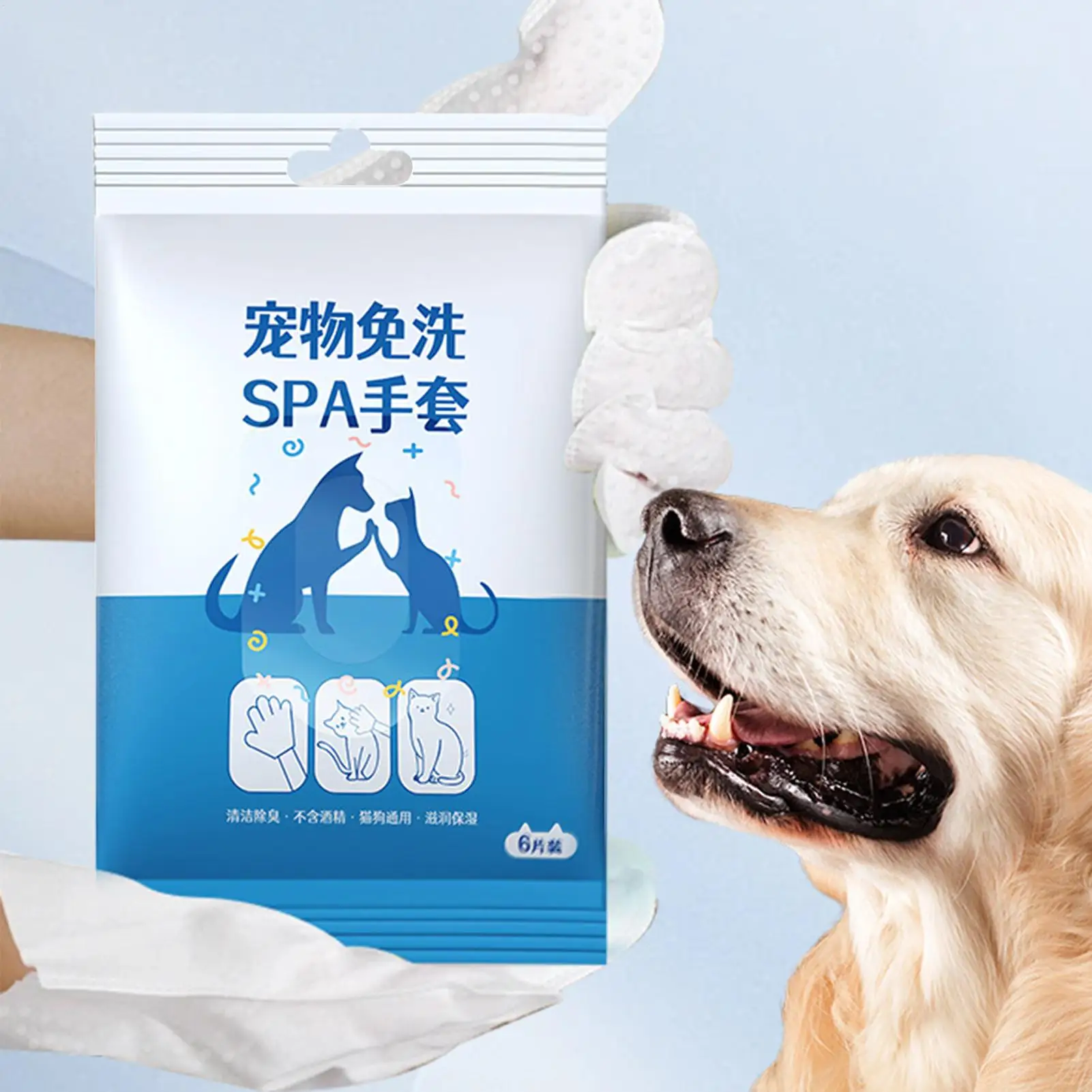 Toallitas para guantes para mascotas, 6 piezas, toallitas desodorantes secas para mascotas, sin enjuague, guante portátil para perros, conejitos, gatitos, cachorros, aseo para personas mayores