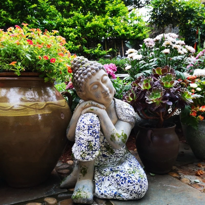 

Courtyard Garden Decoration Zen Buddha Villa Garden Sleeping Buddha Art Ornament Garden Landscaping Blue And White Buddha Statue