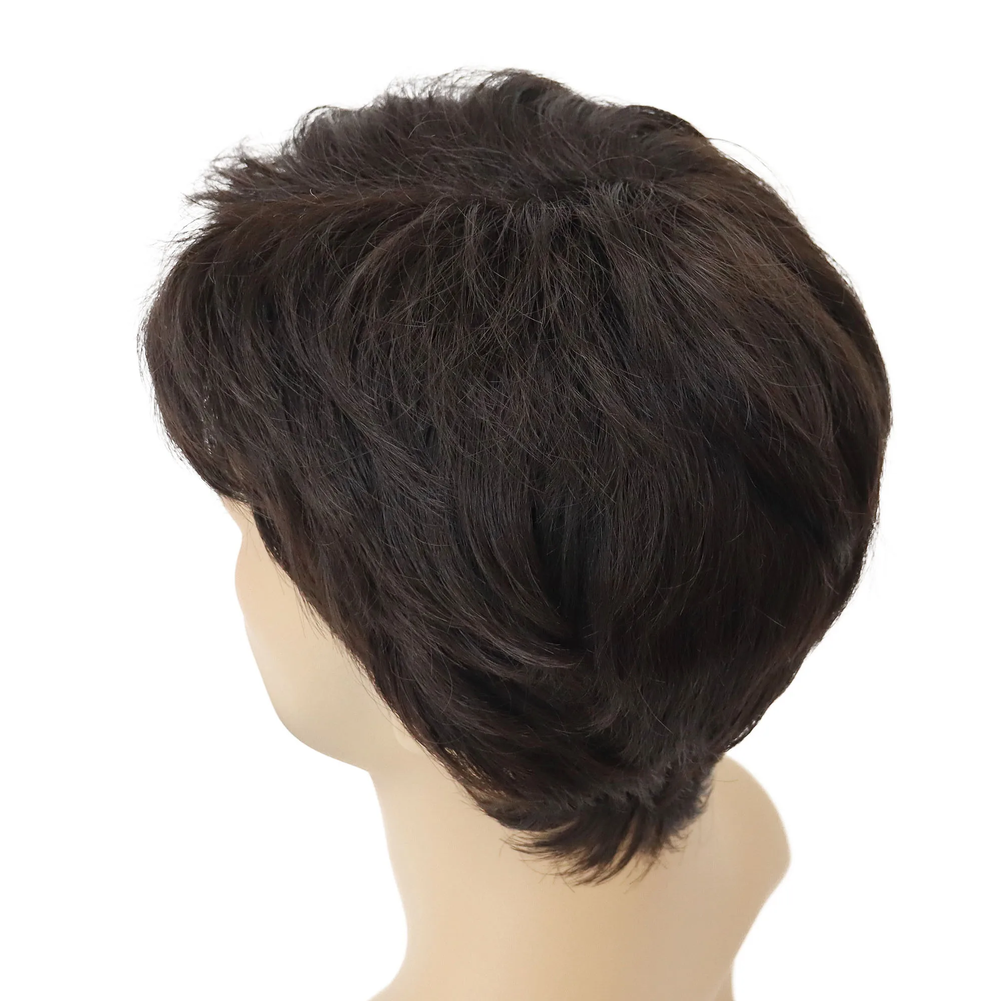 Wig Coklat Tua Sintetis untuk Pria Rambut Lurus Pendek Wig Pria Asia dengan Poni Wig Pengganti Rambut Kasual Harian Hadiah Ayah