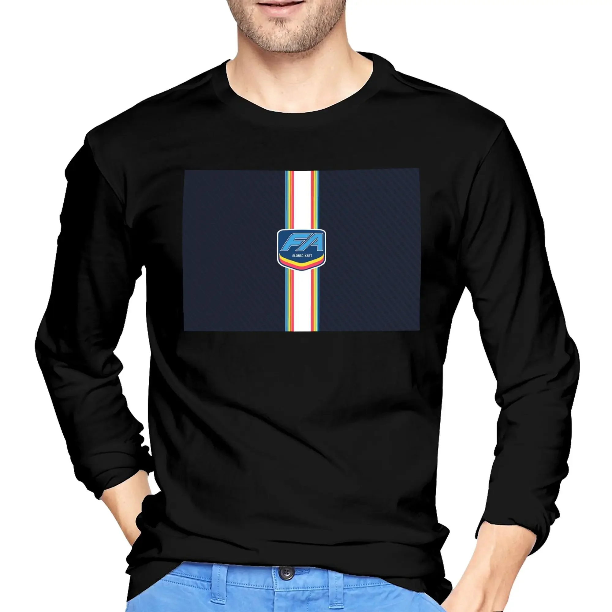 

FA Alonso Kart Men's Long Sleeved T-shirt Casual Round Neck T shirts Spring and Autumn Men tops