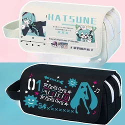 Hatsune Miku-Estojo multi-camadas, grande capacidade, bolsa de armazenamento pingente, desenho animado de anime, presente fofo, novo