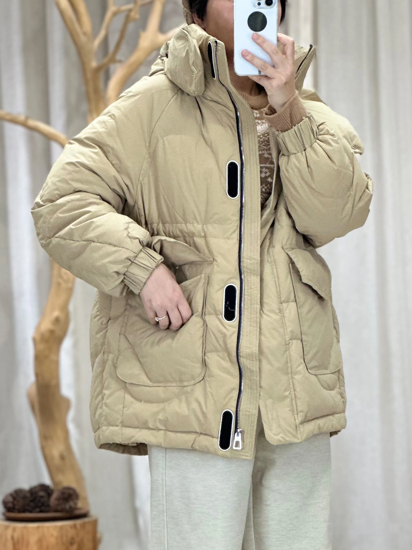 

Thickened Winter down Jacket Women's Casual Style Hooded Coat Warm Mid-Length Outerwear Non-Detachable Hood 90% down Filling