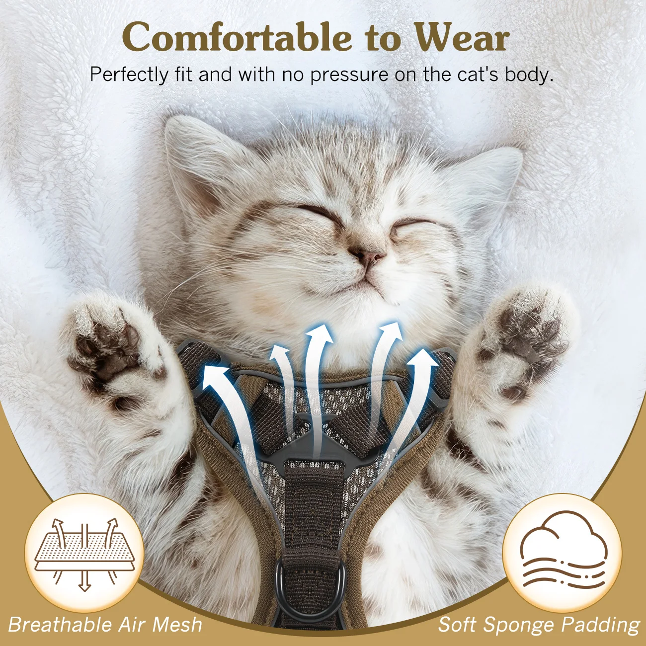 VavoPaw Cat Harness And Leash Set For Walking Adjustable Kitten Vest Harness With Reflective Strip Breathable Mesh Cat Harness_voghion.com