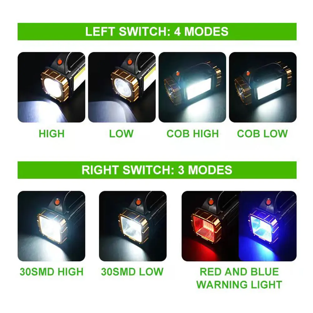 Powerful Solar LED COB Searchlight Handheld Spotlight Waterproof Camping Lantern USB Rechargeable Flashlight with USB OUTPUT