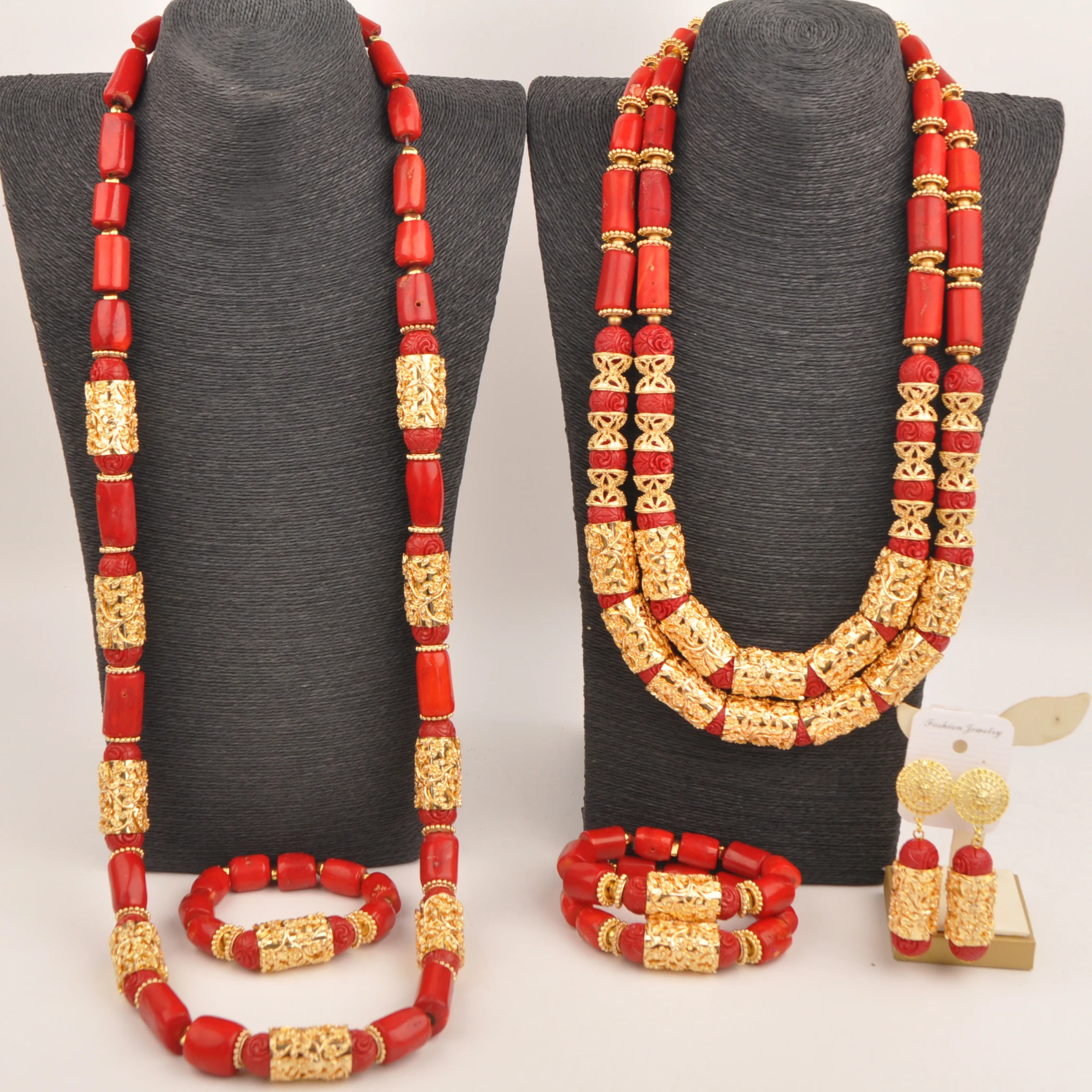 

Nigerian Wedding Red Coral Jewelry African Coral Beads Couple Set