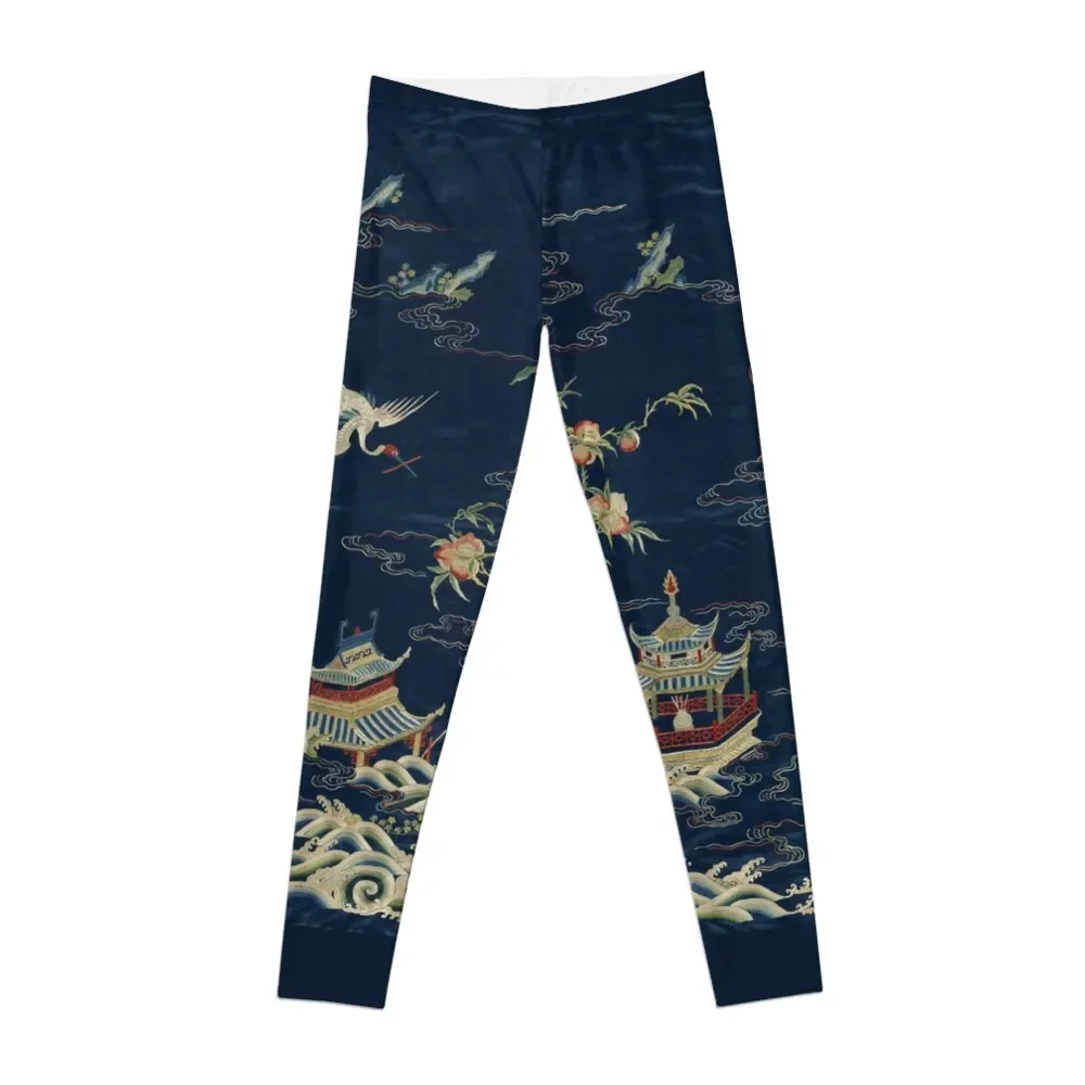 Panel with cranes over an immortal land embroidery Leggings sports for push up Womens Leggings