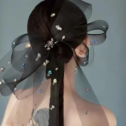 Black Hard Net Bow French Headdress, Mystery Bridal Hairpin for Wedding Dress Styling