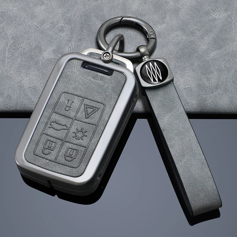 

Zinc Alloy + Leather Car key case cover for Volvo XC60 V60 S60 S80 XC70 V40 5 6 Buttons Remote Key Protection Holder Shell