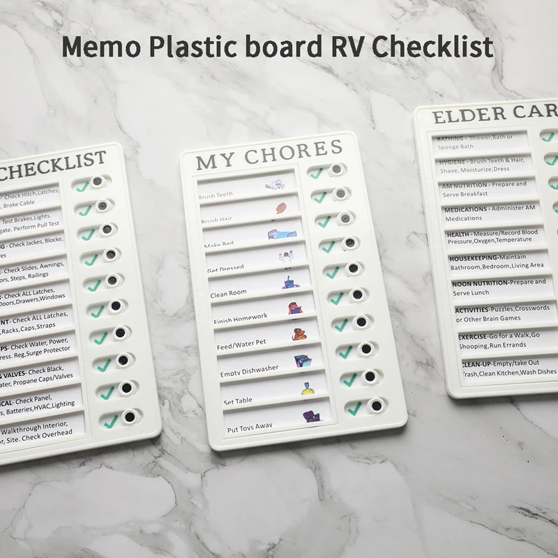 Memo Plastic Board Chore Chart Reusable RV Checklist,My Chores ,Elder Care Checklist Daily Planner Responsibility & Behavior