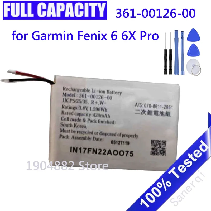 

Battery For Garmin Fenix 6x / Fenix 6x pro Solar GPS Watch Batteries 361-00126-00 High Capacity Batteries Bateria + Tools