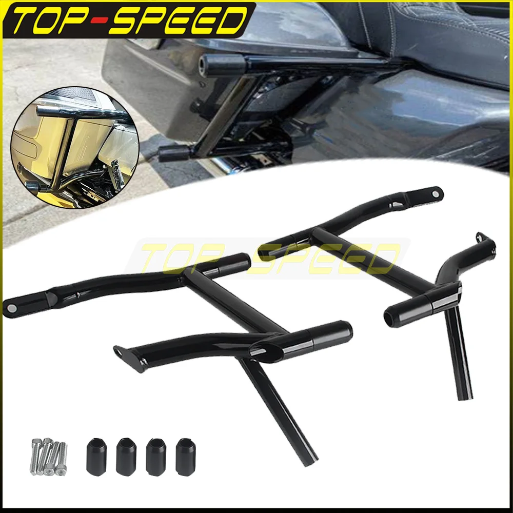 Motorcycle Rear Saddlebag Guard Crash Bars  Brackets Black For Harley Touring Road Glide FLTRX Road King FLHR FLHT FLHX 09-Later