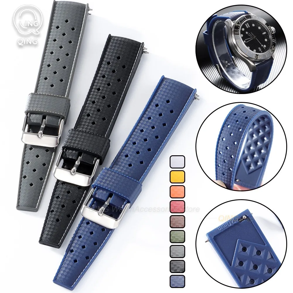 20mm 22mm Tropical Rubber Straps Quick Release Fit Flat End Silicone Watch Bands for Oris for Seiko for Citizen Smart Watchbands