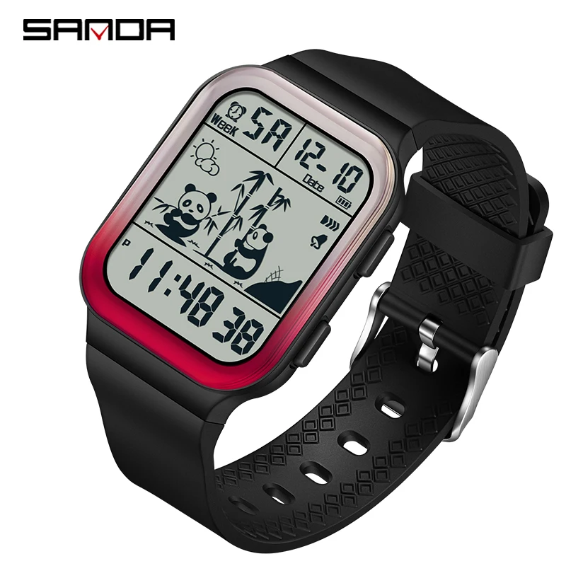 2023 Fashion Sanda Top Brand Gradient Electronic Outdoor Waterproof Panda Pattern Square Trend Men\'s And Women\'s Unisex Watches