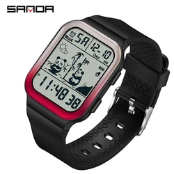 2023 Fashion Sanda Top Brand Gradient Electronic Outdoor Waterproof Panda Pattern Square Trend Men's And Women's Unisex Watches