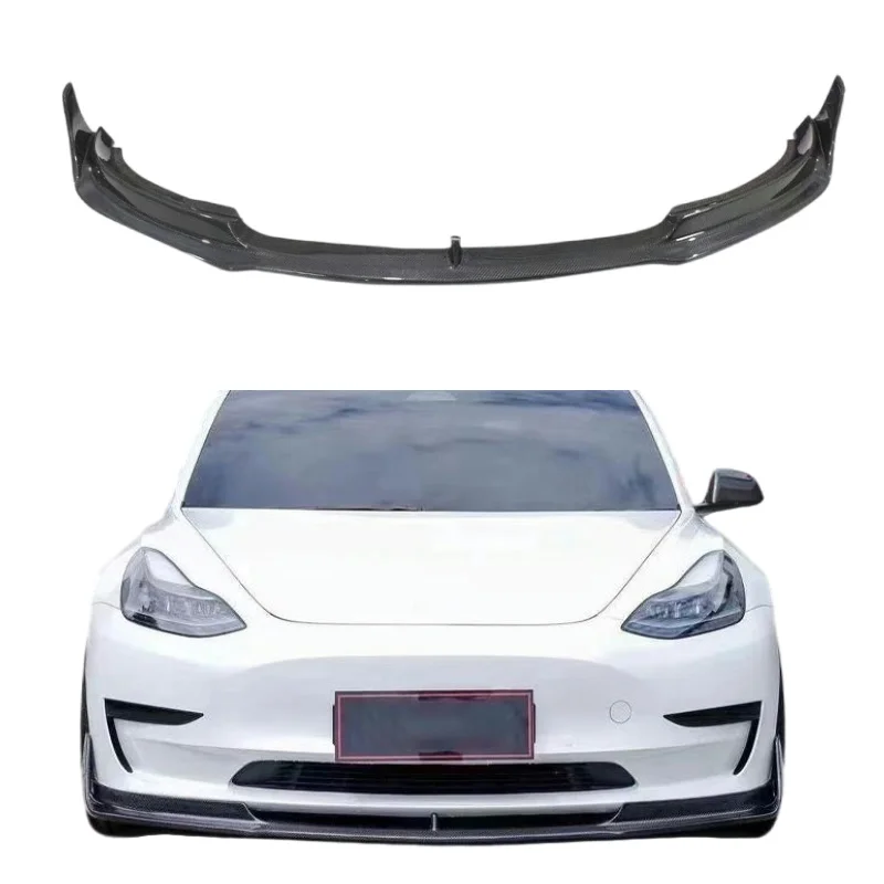 

High Quality Carbon Fiber V-Style Front Lip Spoiler Teslal Model 3 2018 Rear Bumper Upgrade Towing Hitch Cut-Outs New Accessory