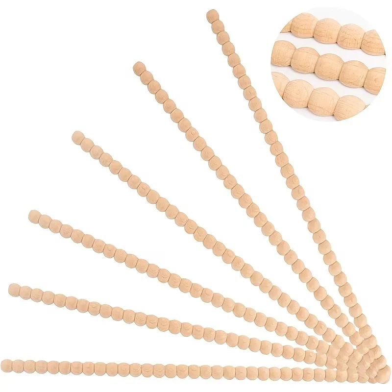 

Beaded Wood Trim 8pcs Half Wooden Bead Molding Unfinished 3D Decorative Trim for Home Decor